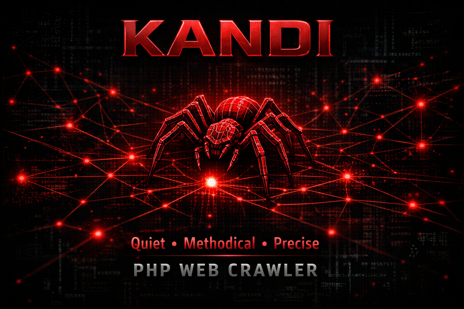 Kandi — PHP Web Crawler
Quiet. Methodical. Precise. A lightweight PHP crawler for controlled link discovery and structural analysis.